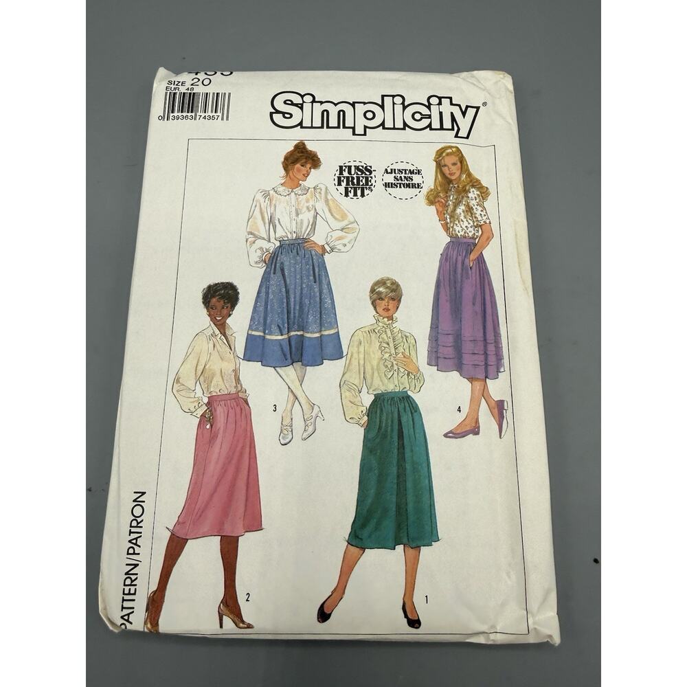 Vintage Simplicity 7435 Skirt Sewing Pattern Sz 20 Waist 34 Uncut